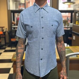 Vintage Washington Dee Cee Blue Chambray Workwear Button Front Shirt Sz 15